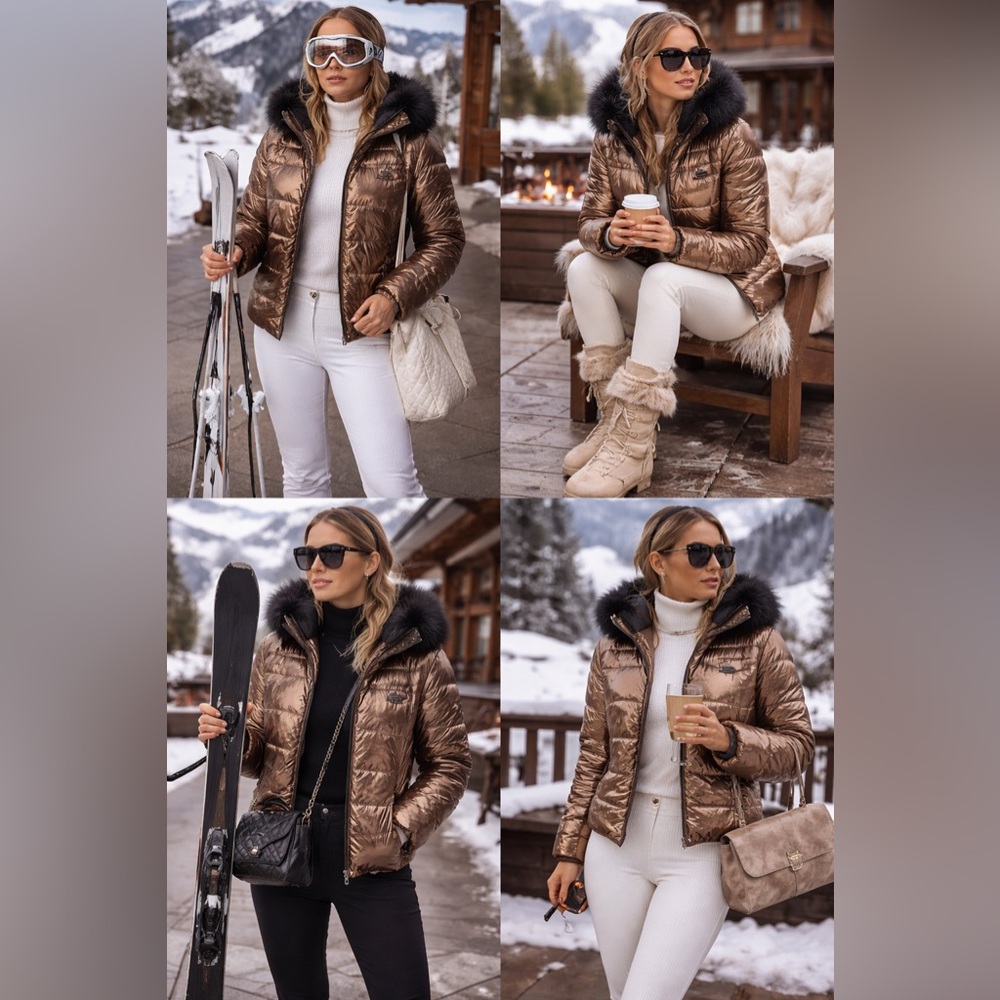 The North Face Metallic Bronze Puffer | Fur Trim Hood | Ski Chic